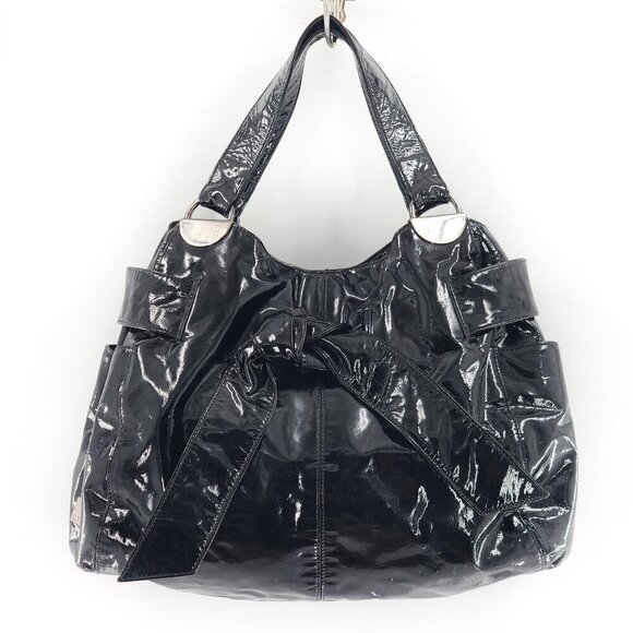 KOOBA Black Patent Leather Elisha Bow Hobo Satchel Bag - Picture 1 of 7